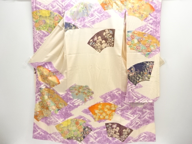 JAPANESE KIMONO / ANTIQUE FURISODE / SILK / EMBROIDERY / JIGAMI PATTERN / ARTIST WORK